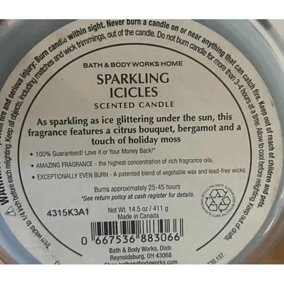 Bath & Body Works Candle Sparkling Icicles 3 Wick 14.5oz - NEW! Vintage V-1 - Picture 4 of 4